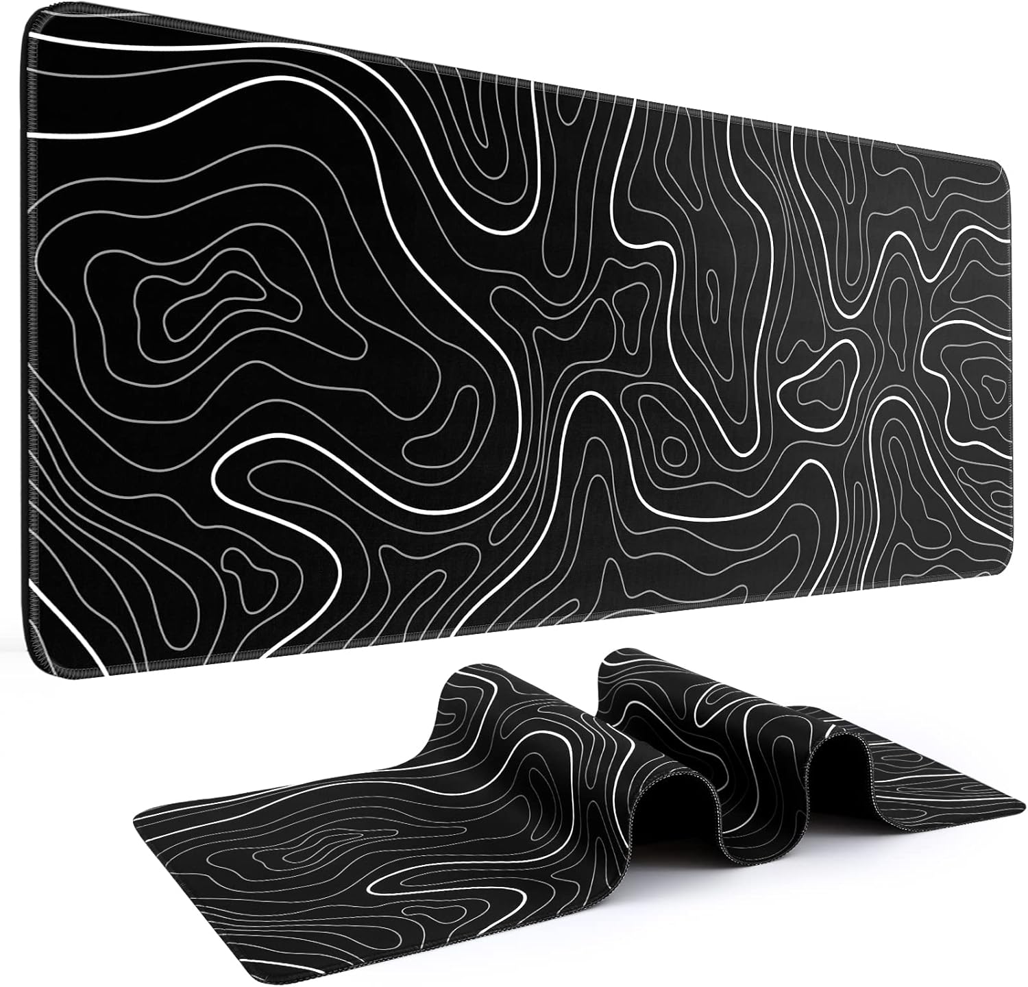 Black stitched XXL gaming mousepad with contour design – ideal for gamers