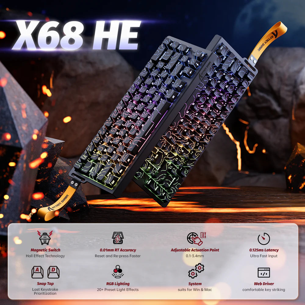 ATTACKSHARK X68 HE Rapid Trigger Keyboard Magnetic Switch Black Contour Switchs Showcase | Tinker Store