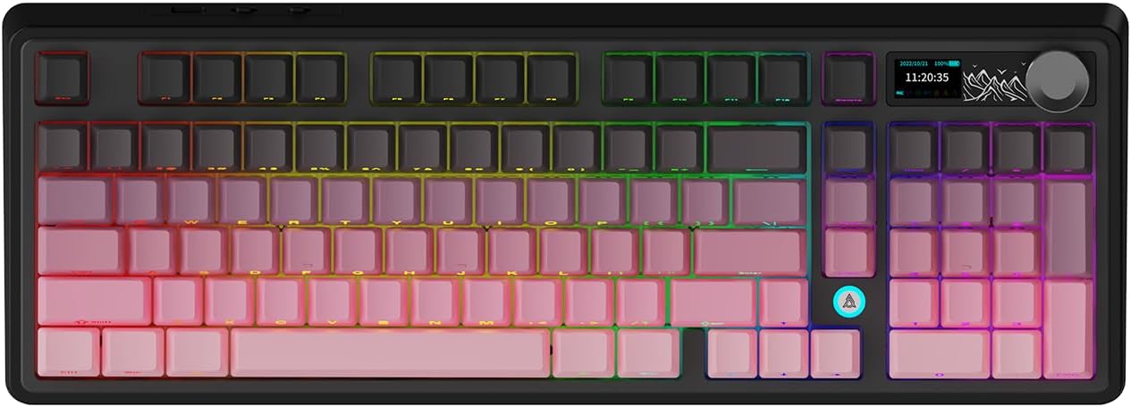Keyboard with RGB backlighting and control panel on a black background