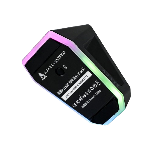 Black electronic device Stand Charger with colorful LED lights on a white background Brand Ajazz