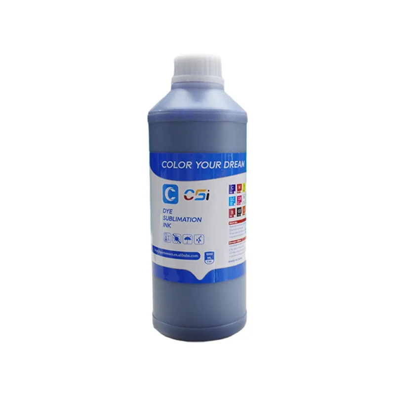 Bottle of CSI dye sublimation ink on a white background