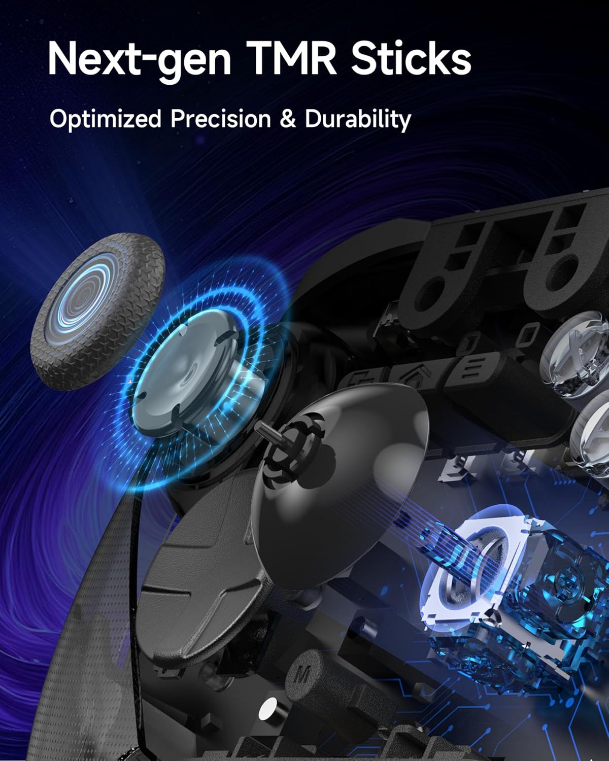 EasySMX D10 Next-gen TMR sticks with optimized precision and durability on a dark background