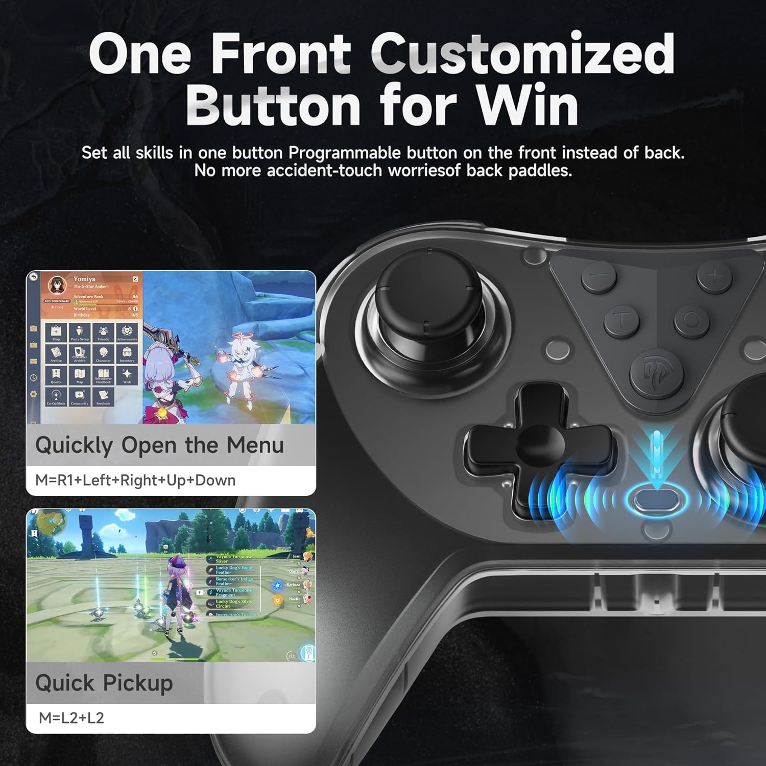 Easysmx t39 pro Game controller with customizable front button and gaming interface on screen