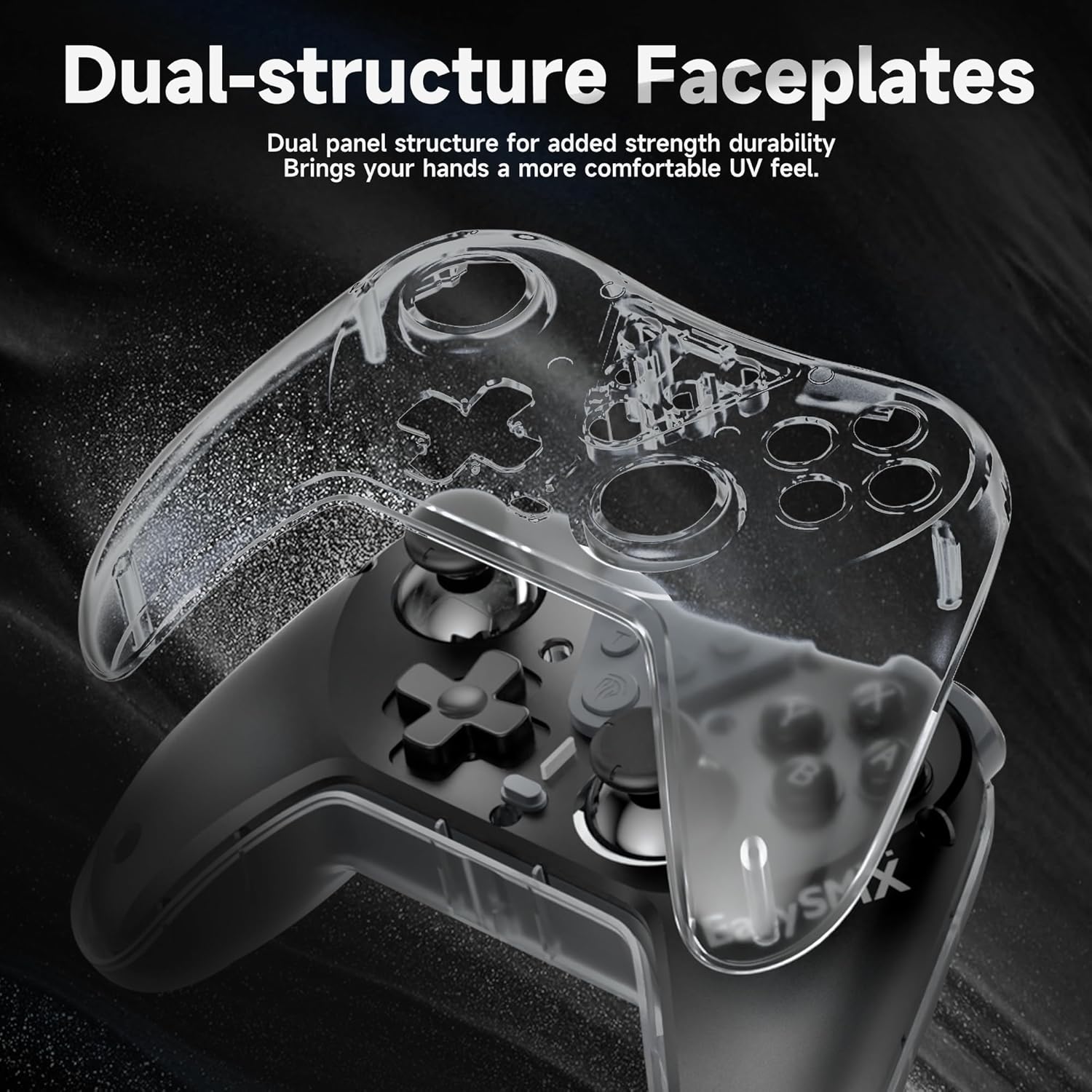 Easysmx T39 pro Clear dual-structure faceplate with text on a black background