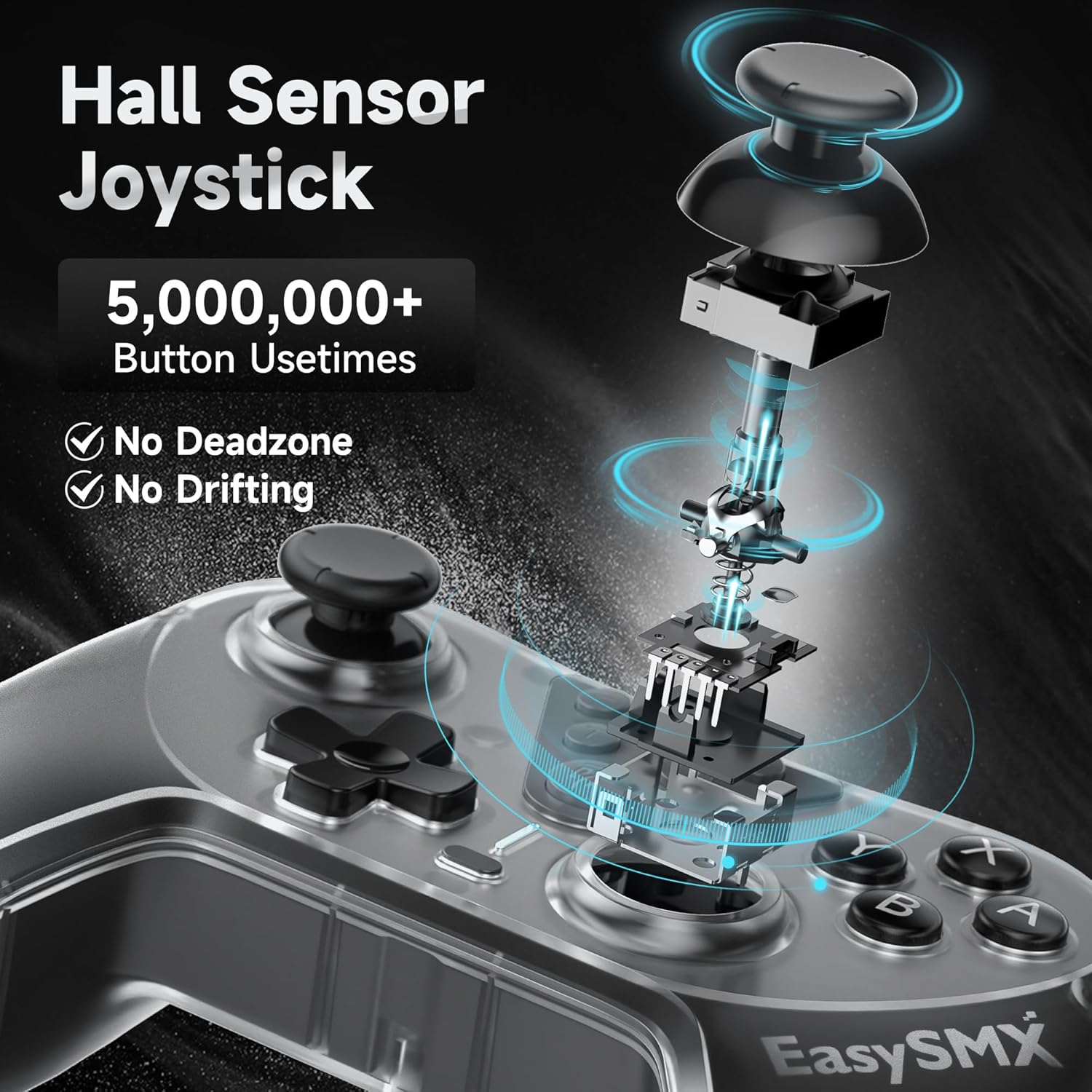 Easysmx T39 Pro Gaming joystick with hall sensor joystick technology on a dark background
