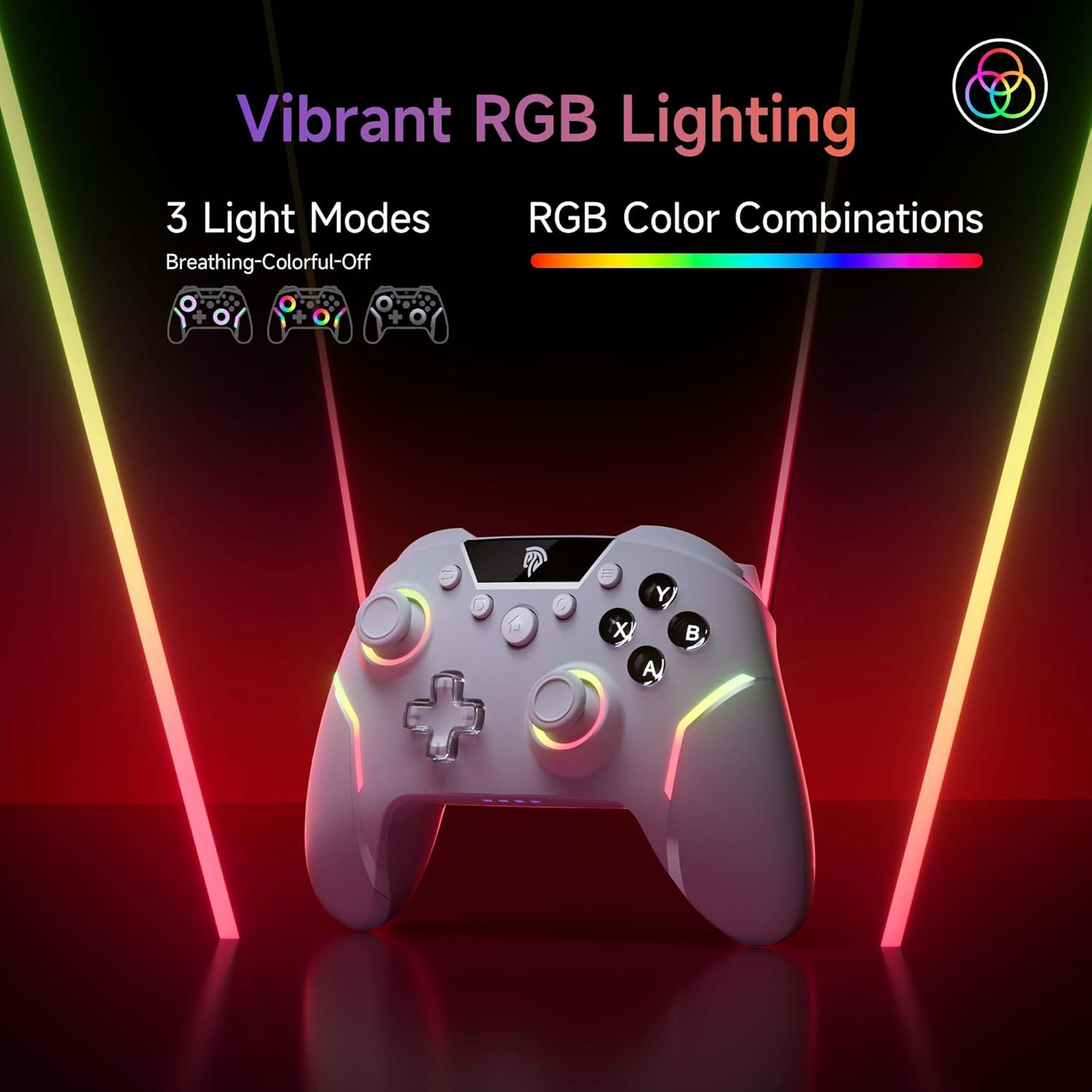 EasySMX X20 Gaming controller with RGB lighting effects on a dark background