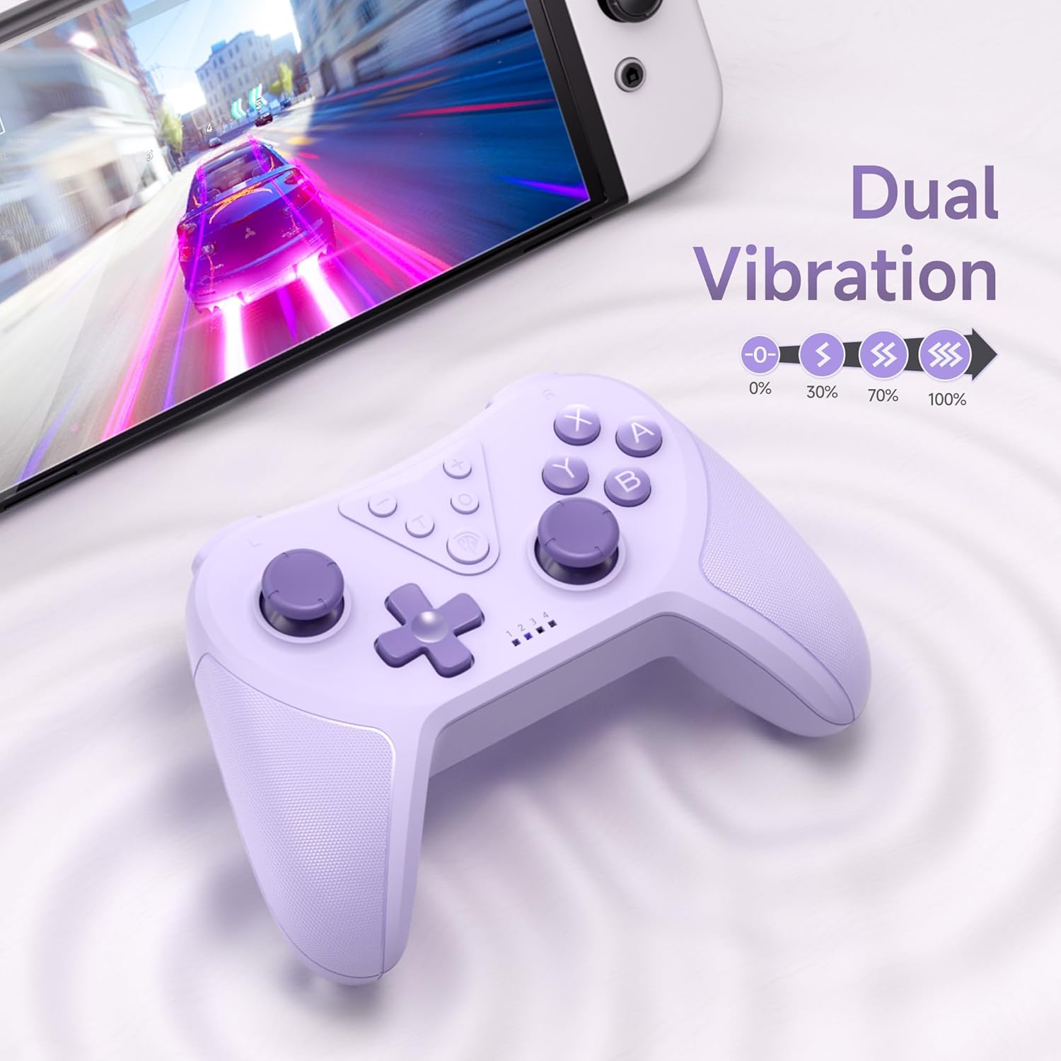 Easysmx t37 Purple gaming controller with smartphone displaying game on a white background