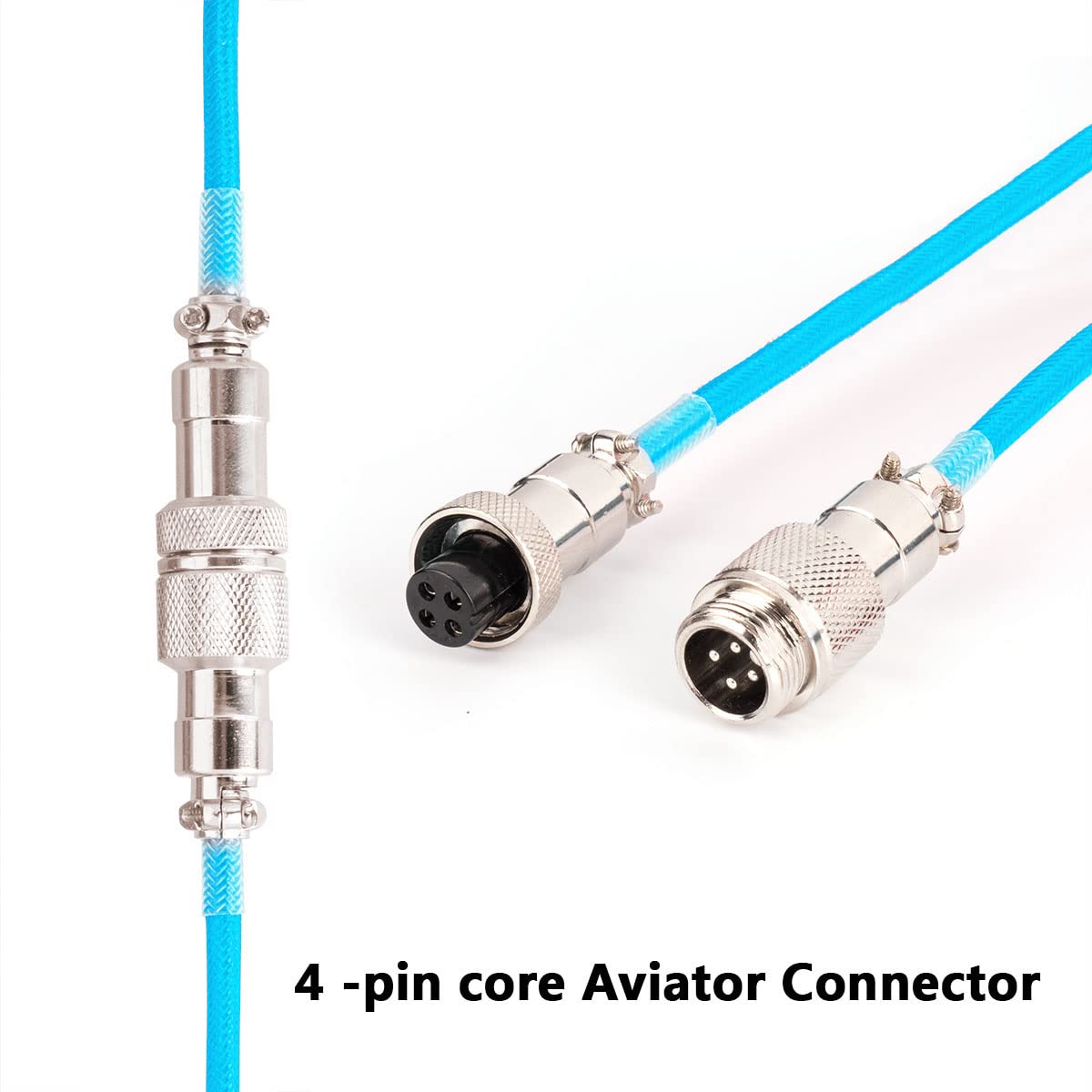 Macaron Coiled Usb 4-pin core aviator connector with blue cables on a white background