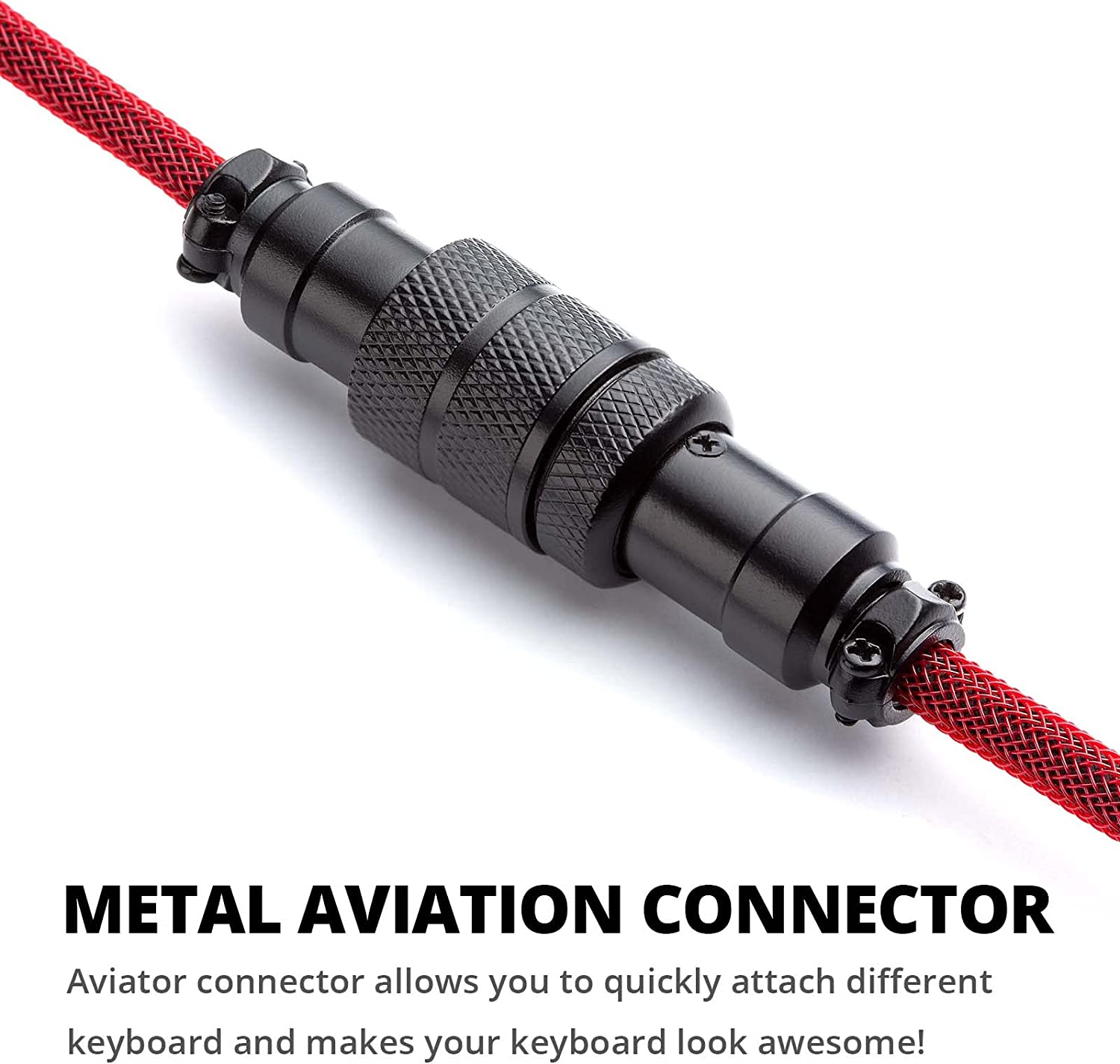 Macaron Coiled Usb Metal aviation connector with red cable on a white background