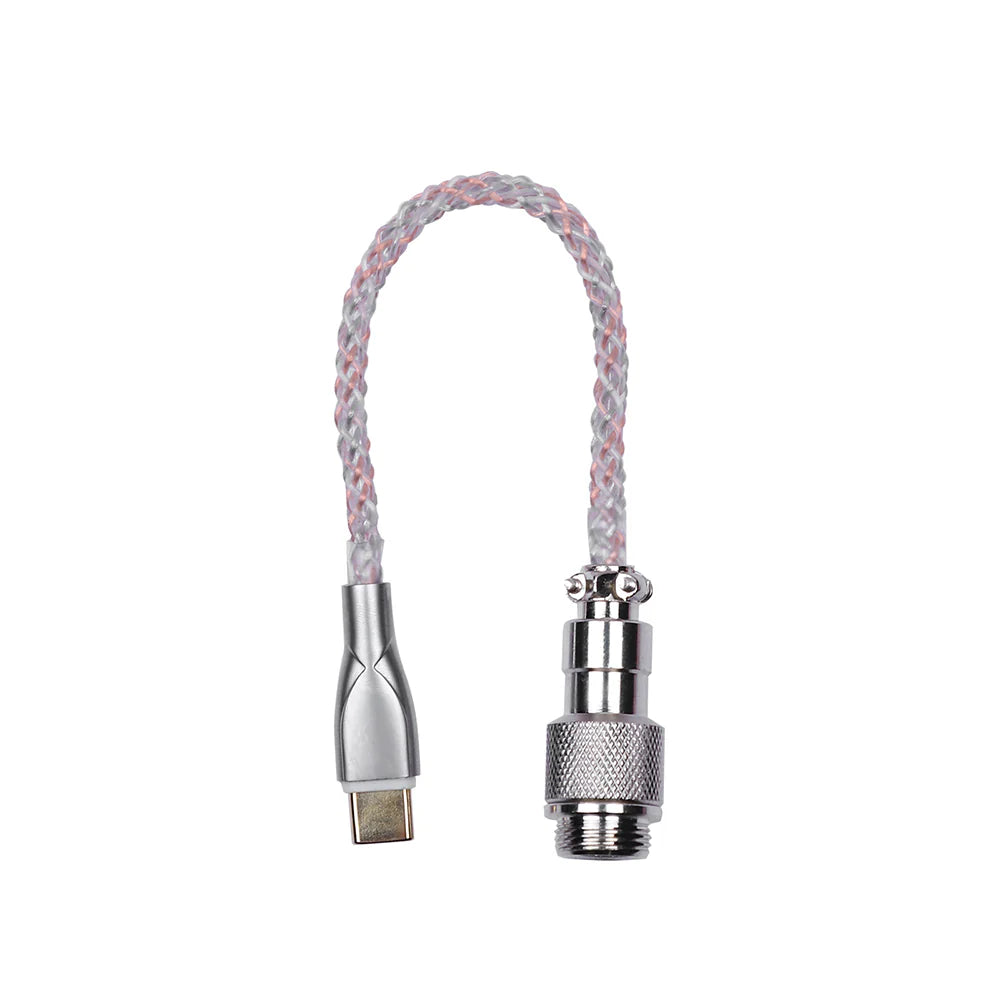 Rope-style USB cable with metal connectors on a white background