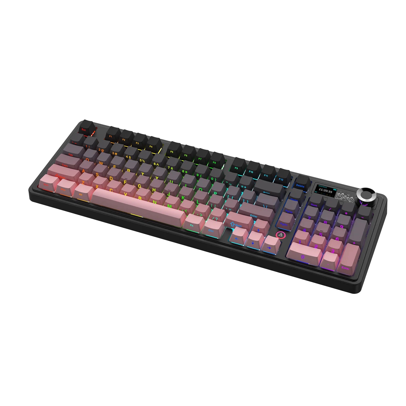 Mechanical keyboard with RGB lighting on a white background