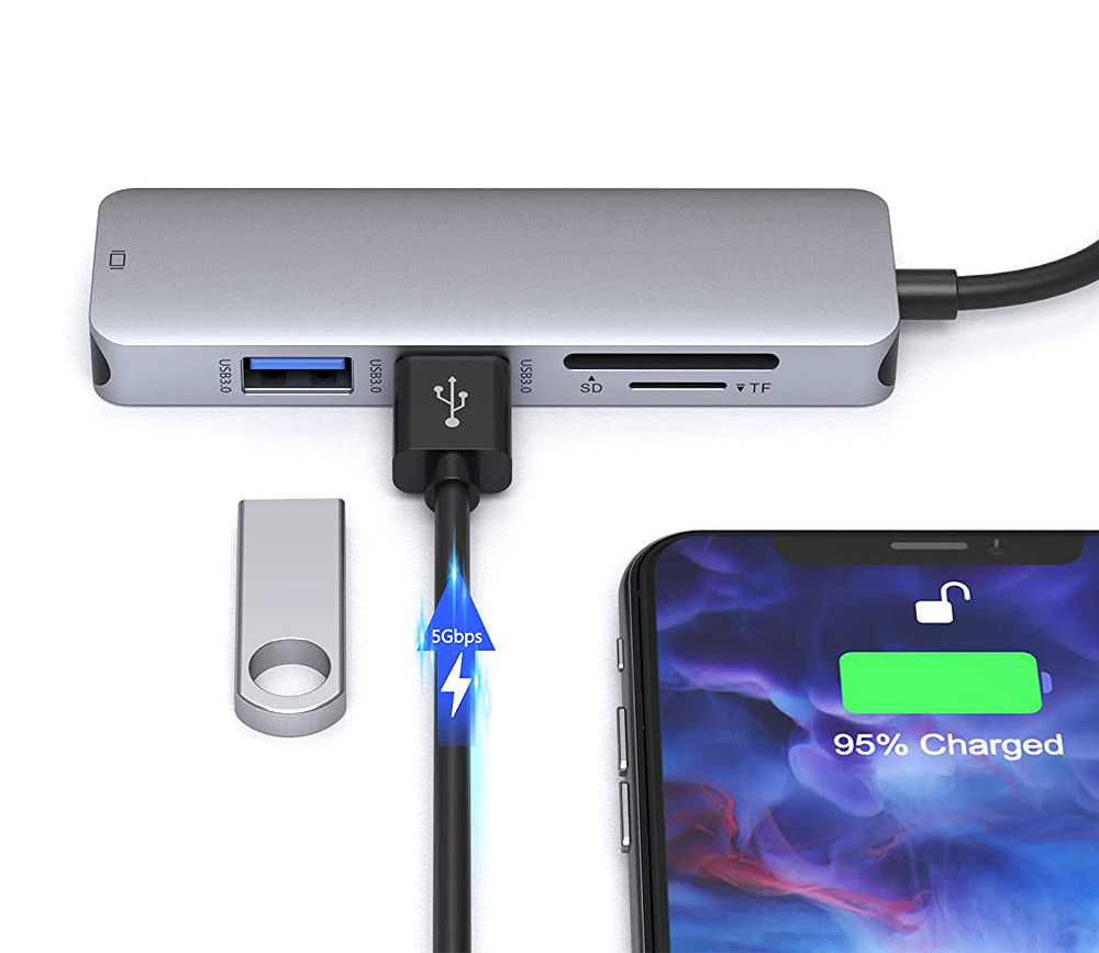 Show Case 5 Gbps USB C 5 IN 1 HUB HDMI SLOT 2 USB SLOT SD ST SLOTS | Tinker Store