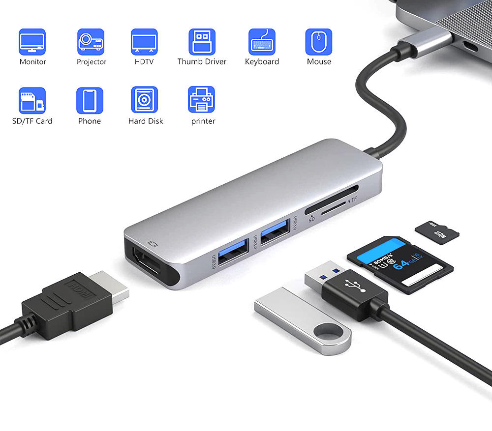 Show Case USB C 5 IN 1 HUB HDMI SLOT 2 USB SLOT SD ST SLOTS | Tinker Store