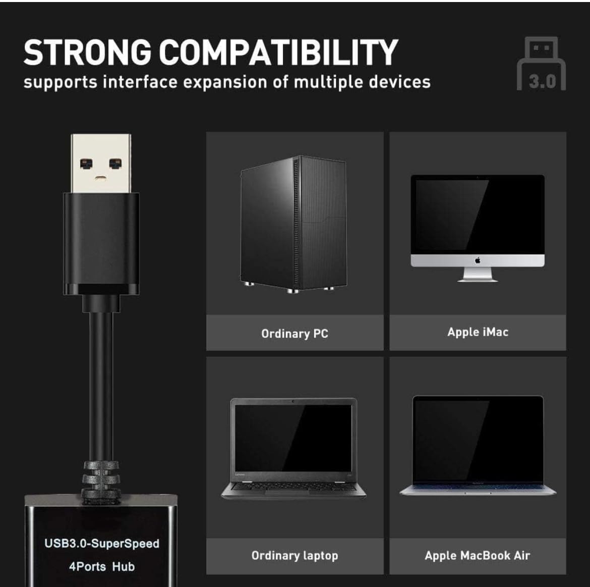 USB HUB 4 PORTS 3.0 With Blue LED | Tinker Store
